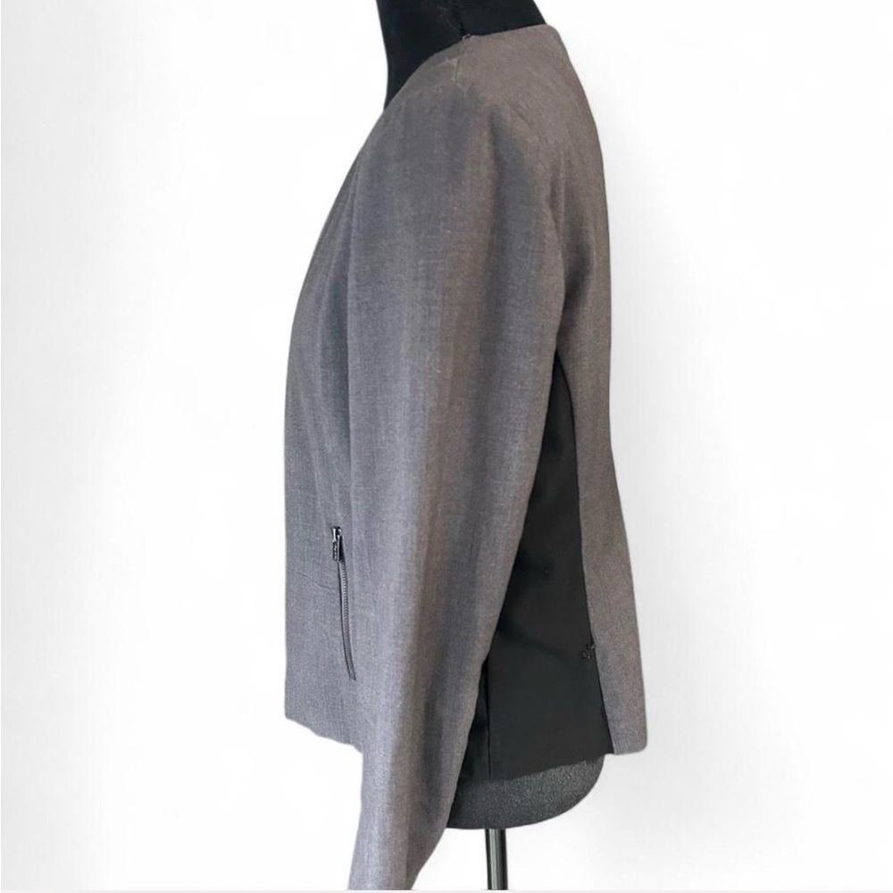 Calvin Klein Zip Front Blazer Jacket Size 12 Gray Black Stretch Career Work - Picture 3 of 7